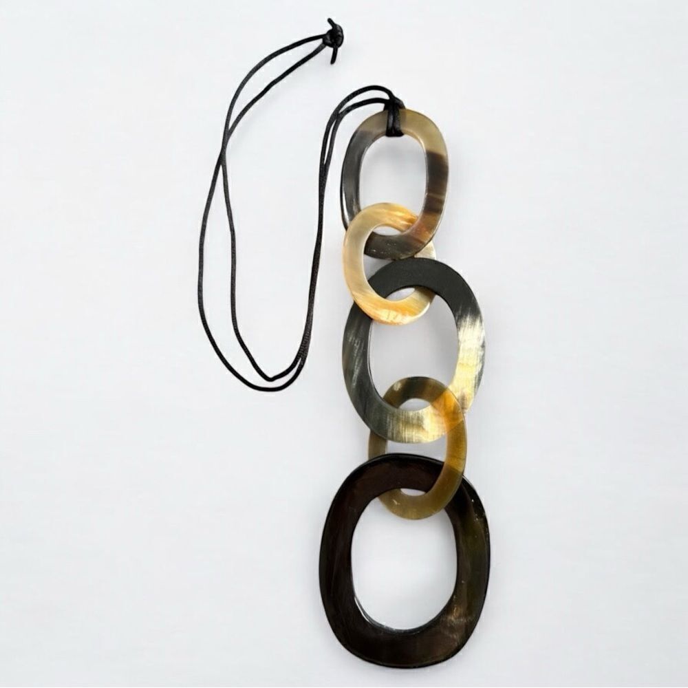 Long Horn-Style Link Pendant Necklace - 24” Length Elegant Multi-Color